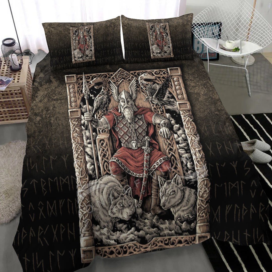 Viking Bedding Set Odin on Throne