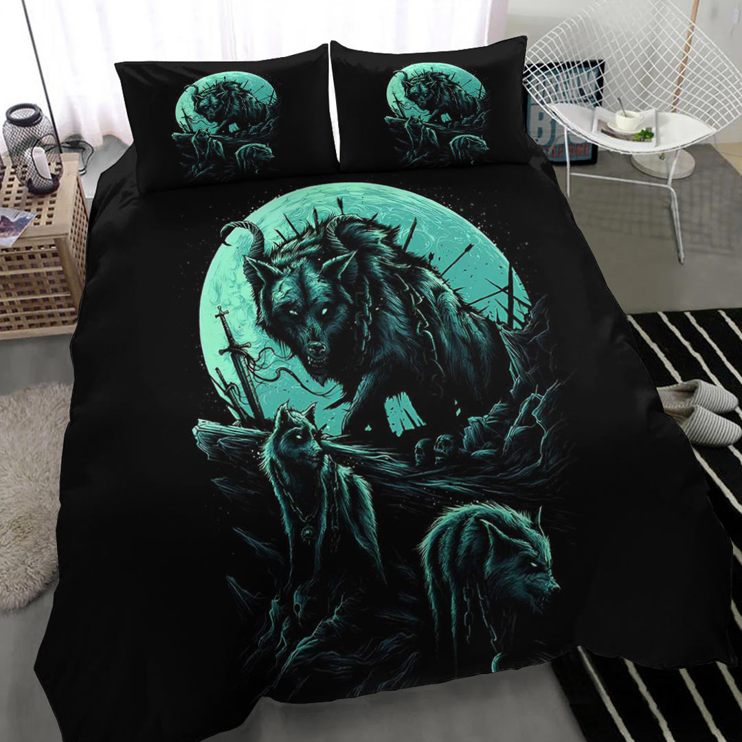 Viking Bedding Set Fenrir Wolf and Moon