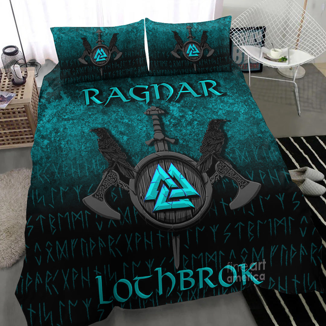 Viking Bedding Set Ragnar Lothbrok Ragnar Lodbrok Viking Warrior Cyan Version