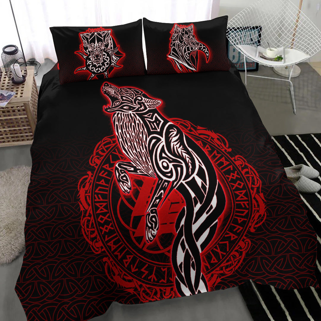 Viking Bedding Set Wolf Viking Red