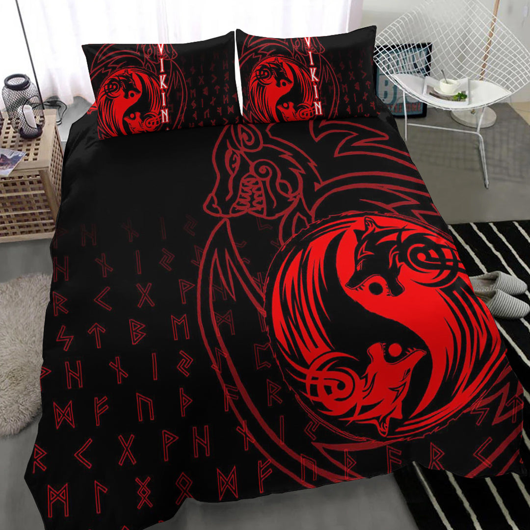 Viking Bedding Set Skoll and Hati Red