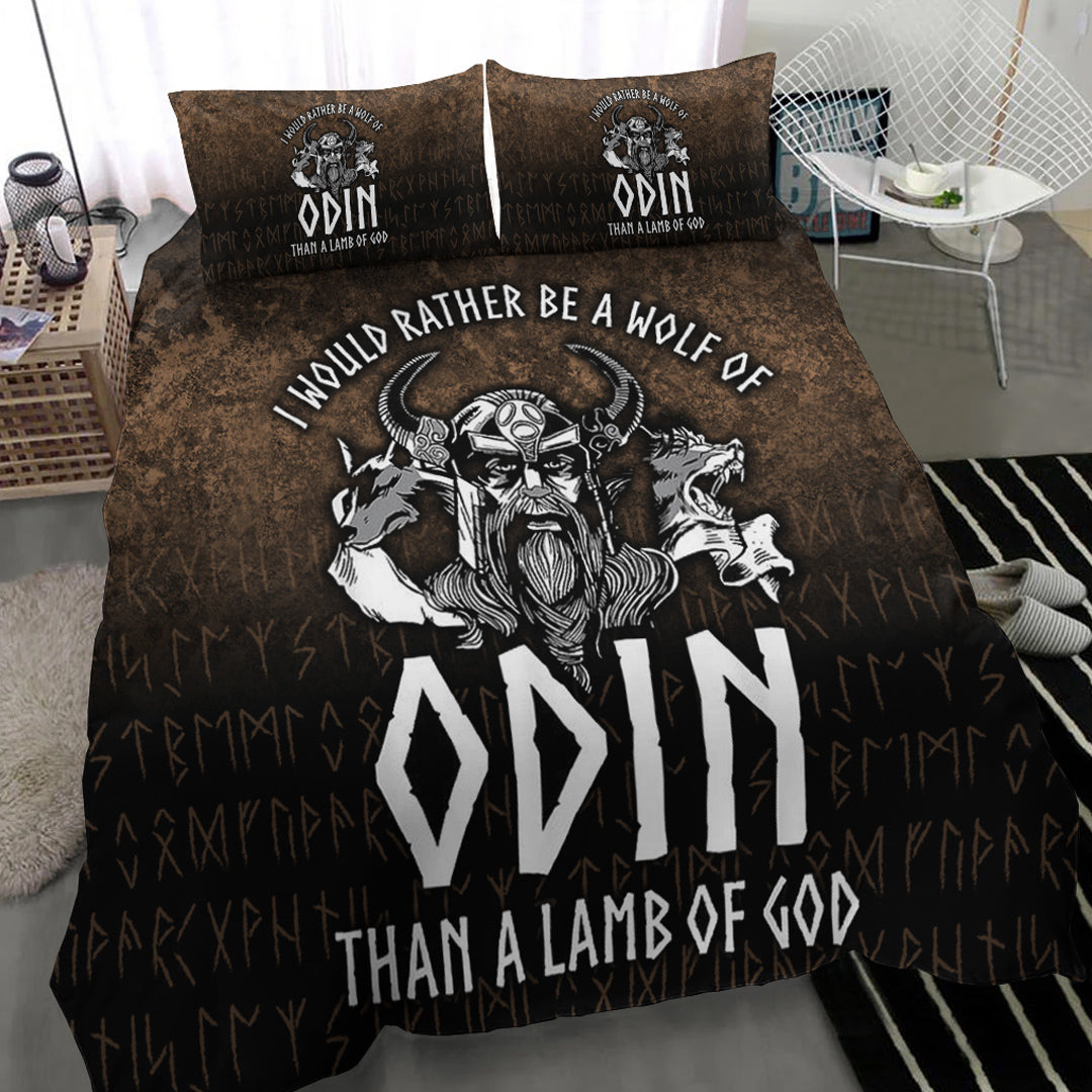 Viking Bedding Set I Would Rather Be A Wolf Of Odin Than A Lamb Of God