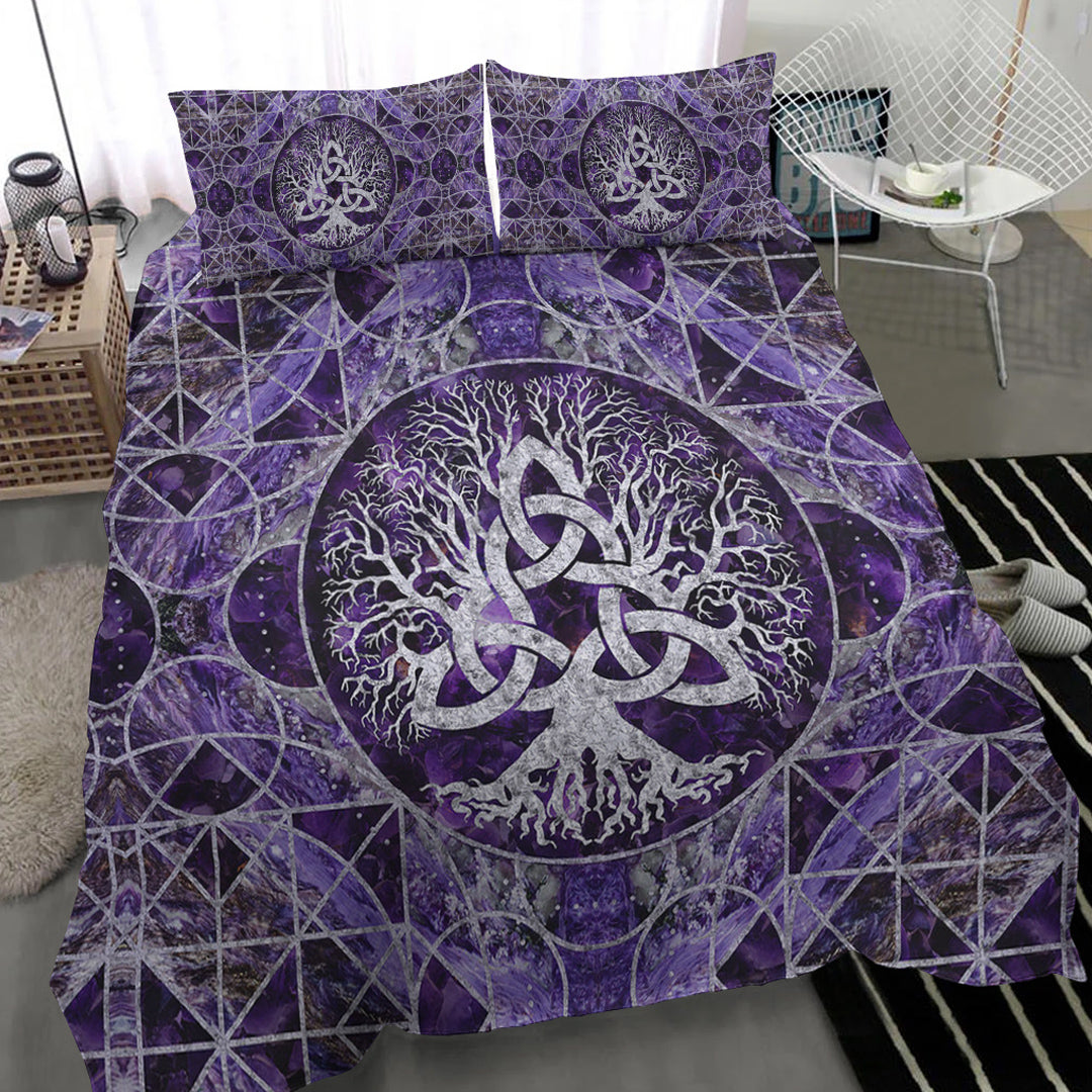 Viking Bedding Set Tree of Life with Triquetra Amethyst and Silver