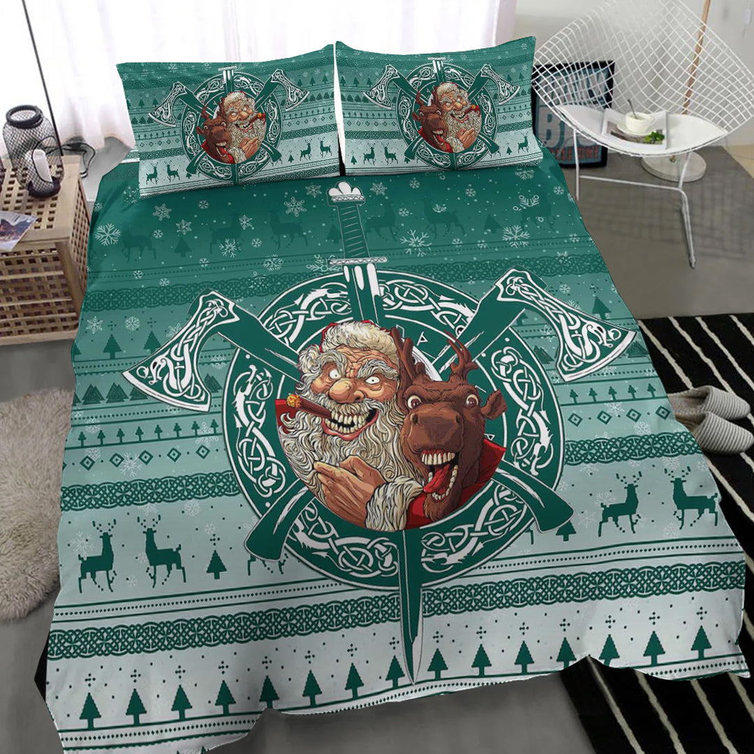 Viking Bedding Set Viking Santa and Reindeer Christmas Pattern