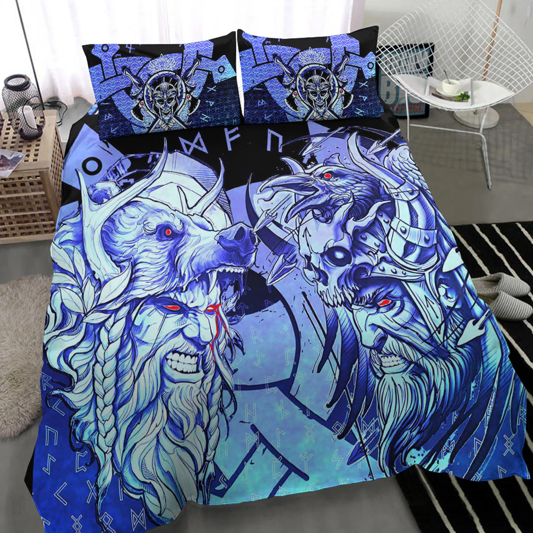 Viking Bedding Set Norse Warrior Berserker Blue