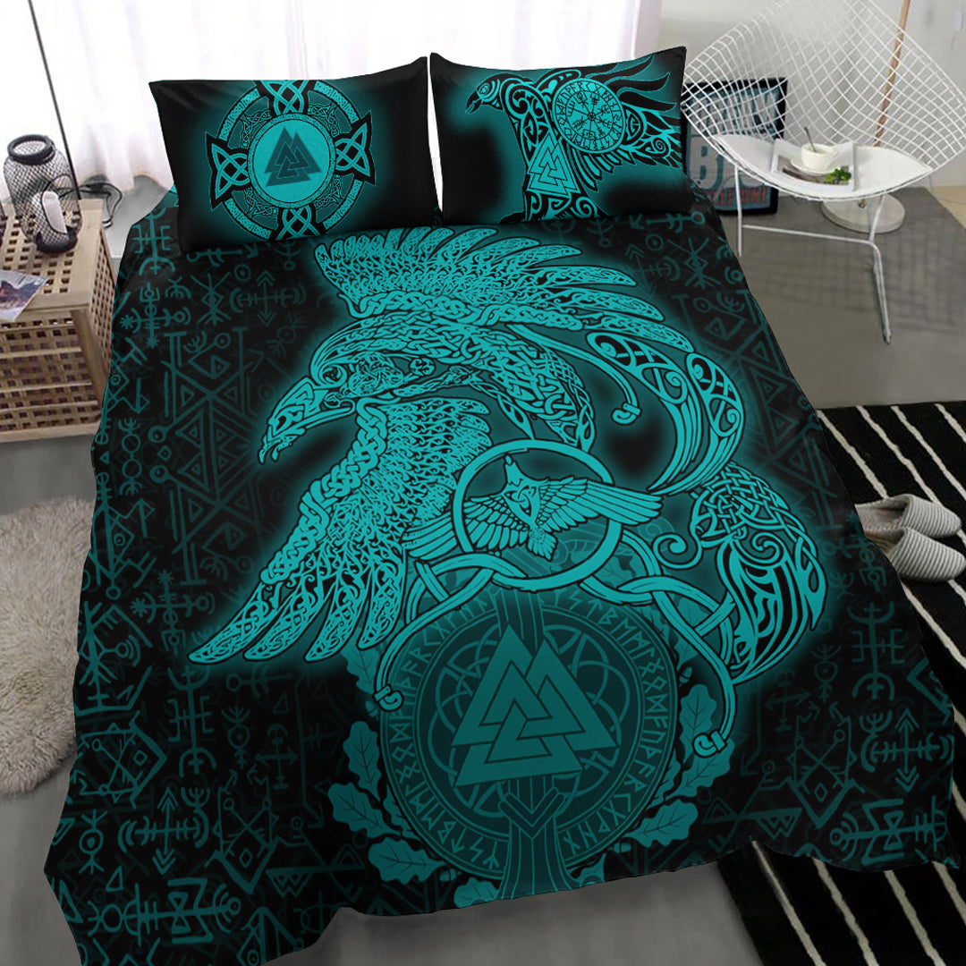 Viking Bedding Set Raven Celtic Turquoise