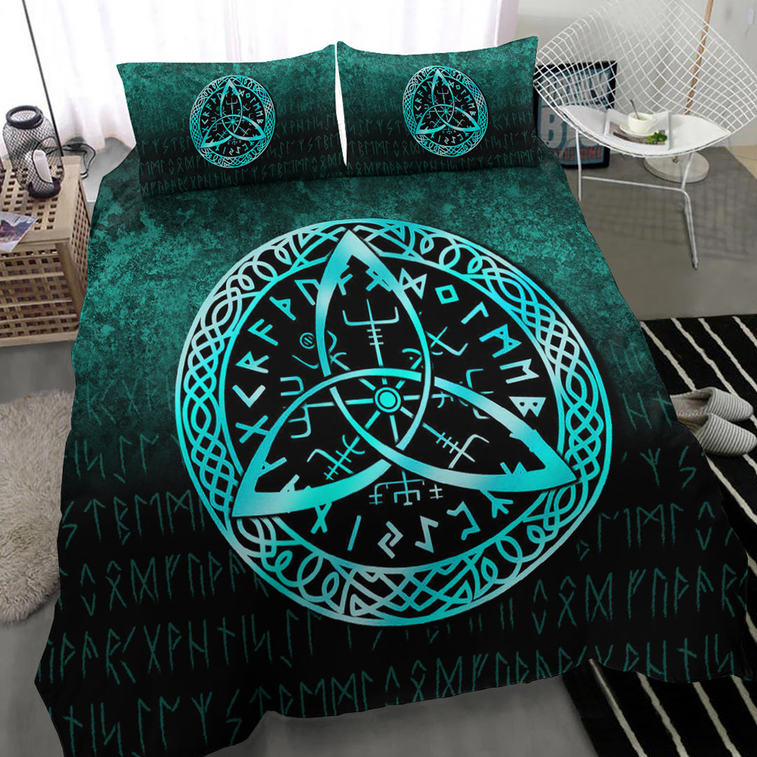 Viking Bedding Set Vegvisir Nordic Viking Rune Cyan Version