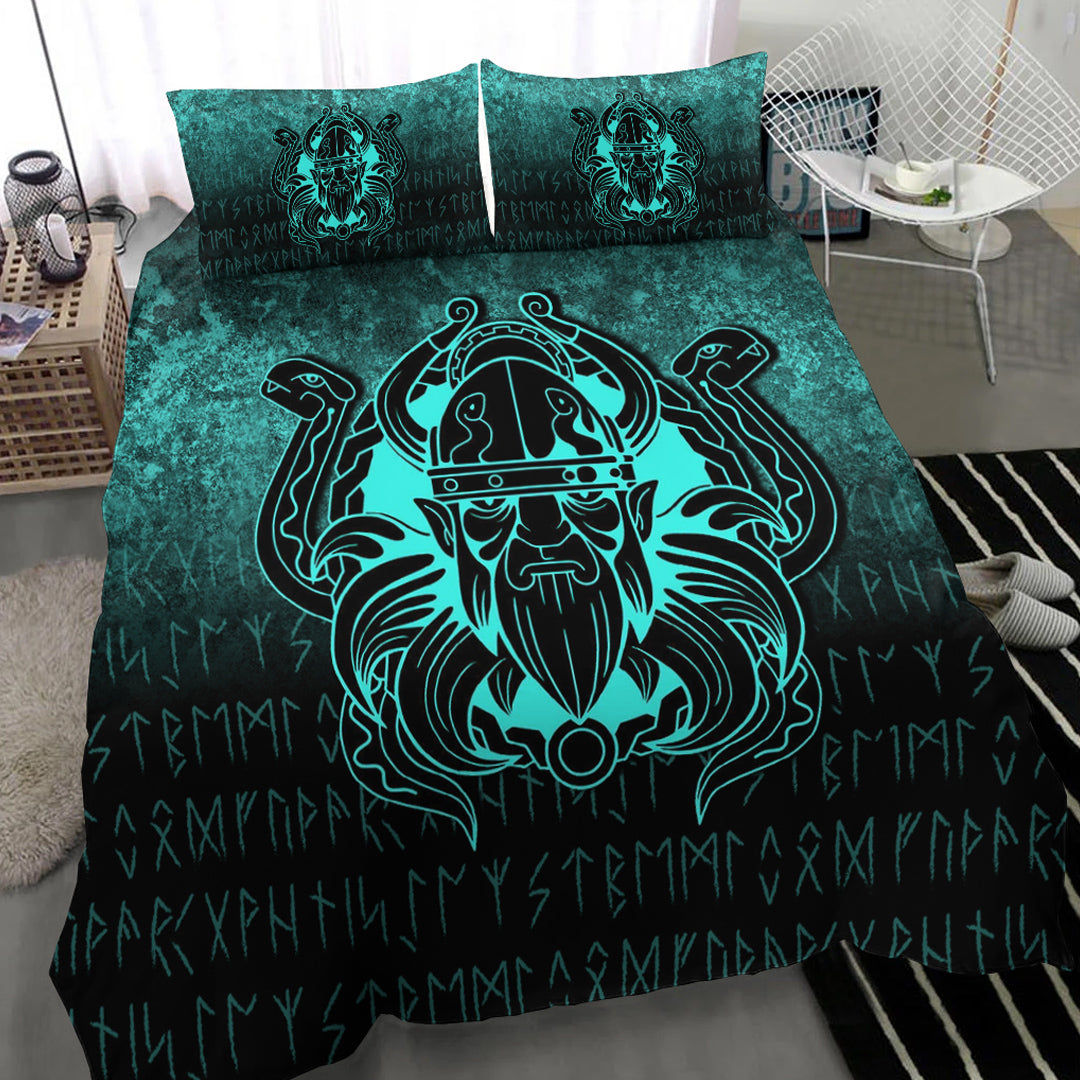 Viking Bedding Set Nordic Warrior Valhalla Norse Cyan Version