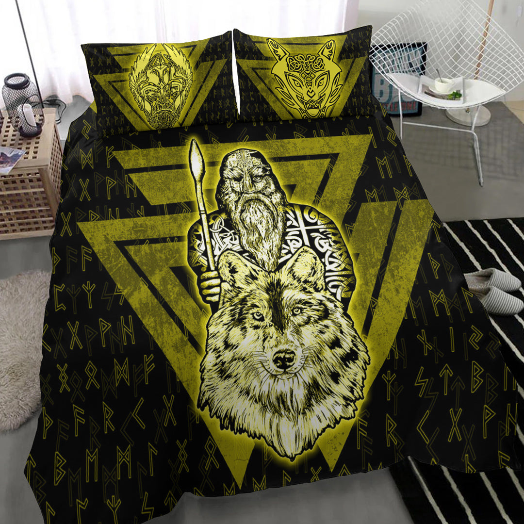 Viking Bedding Set Viking Odin Wolf Gold