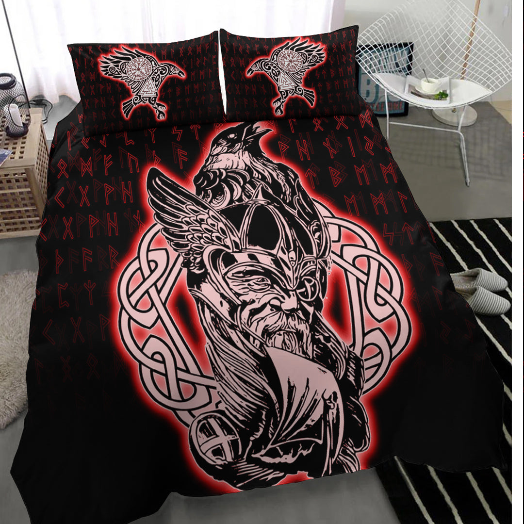 Viking Bedding Set Odin Raven Viking Set Red