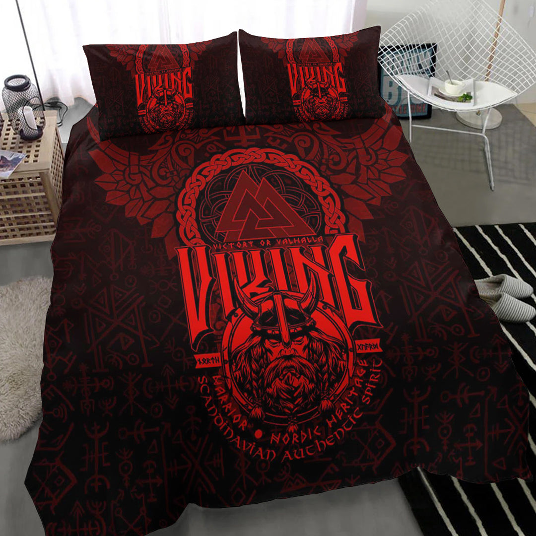 Viking Bedding Set Viking Warriors Valknut Red