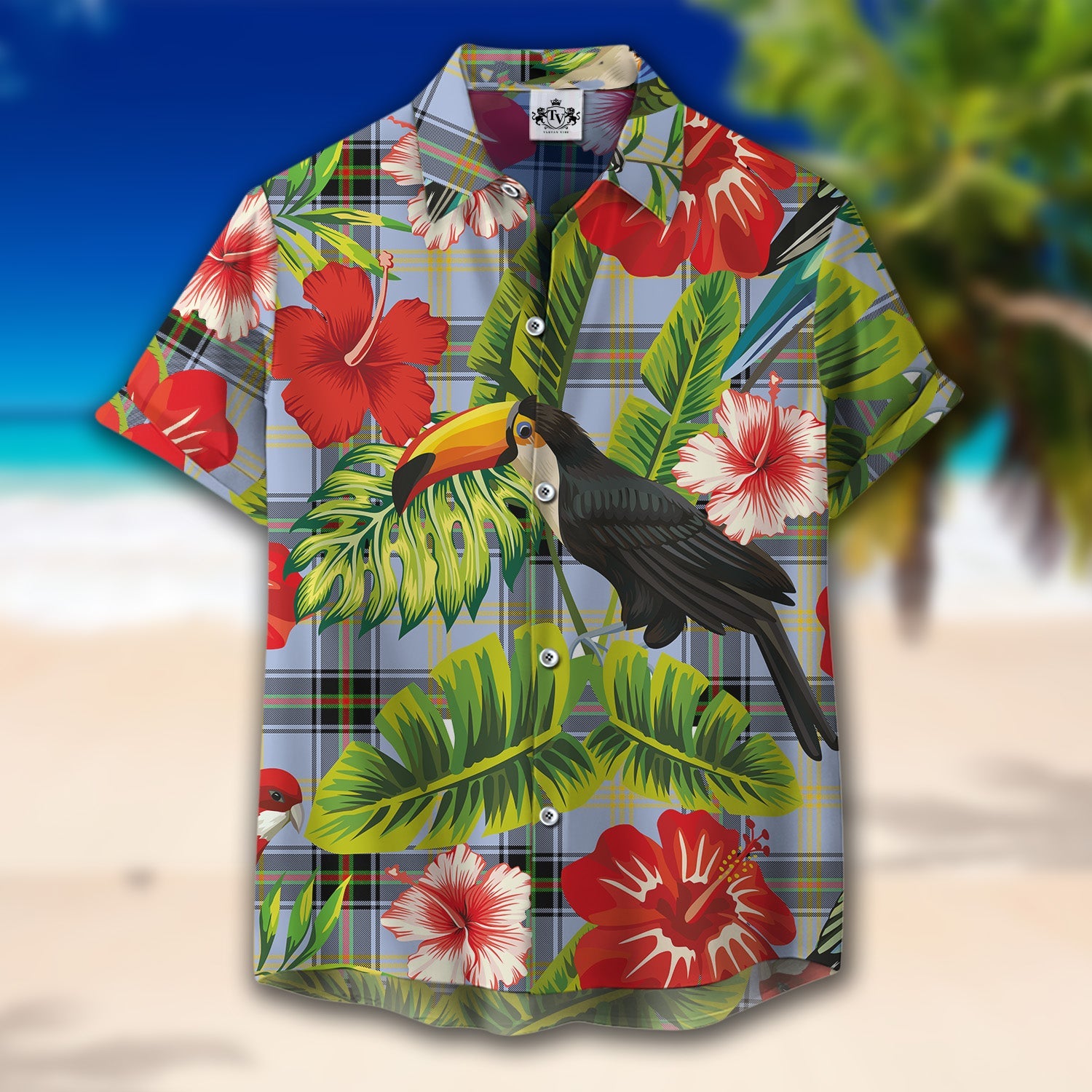 Scottish Tartan Bell Clan Hawaiian Shirt Hibiscus - Tropical Garden Style