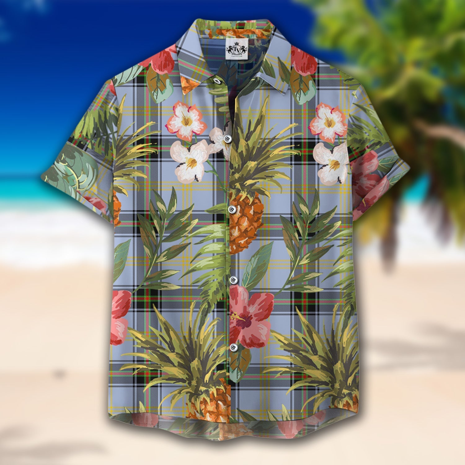 Scottish Tartan Bell Clan Hawaiian Shirt Hibiscus - Tropical Garden Style