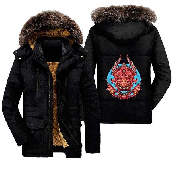 Viking Parka Jacket Big Angry Red Dragon