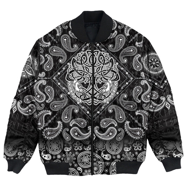 Viking Bomber Jacket Birds Raven Huginn And Muninn Celtic Tree with Bandana Paisley Style