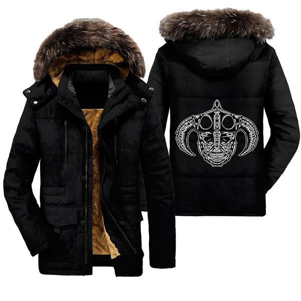 Viking Parka Jacket Black And White Skull Using Helmet