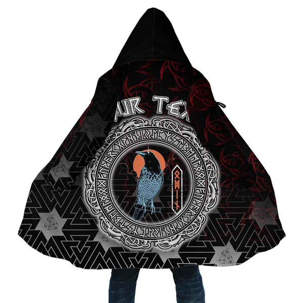 Custom Viking Hooded Coat Black Raven Sky Rune Special Style