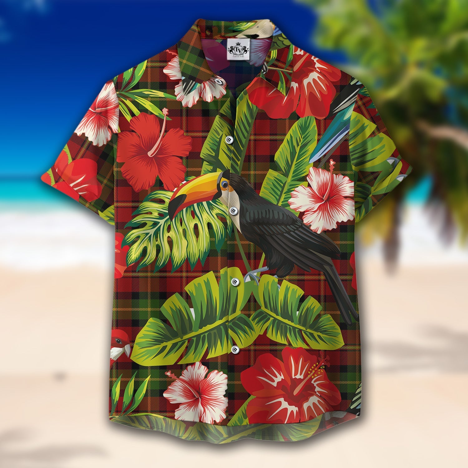 Scottish Tartan Blackstock Red Dress Clan Hawaiian Shirt Hibiscus - Tropical Garden Style