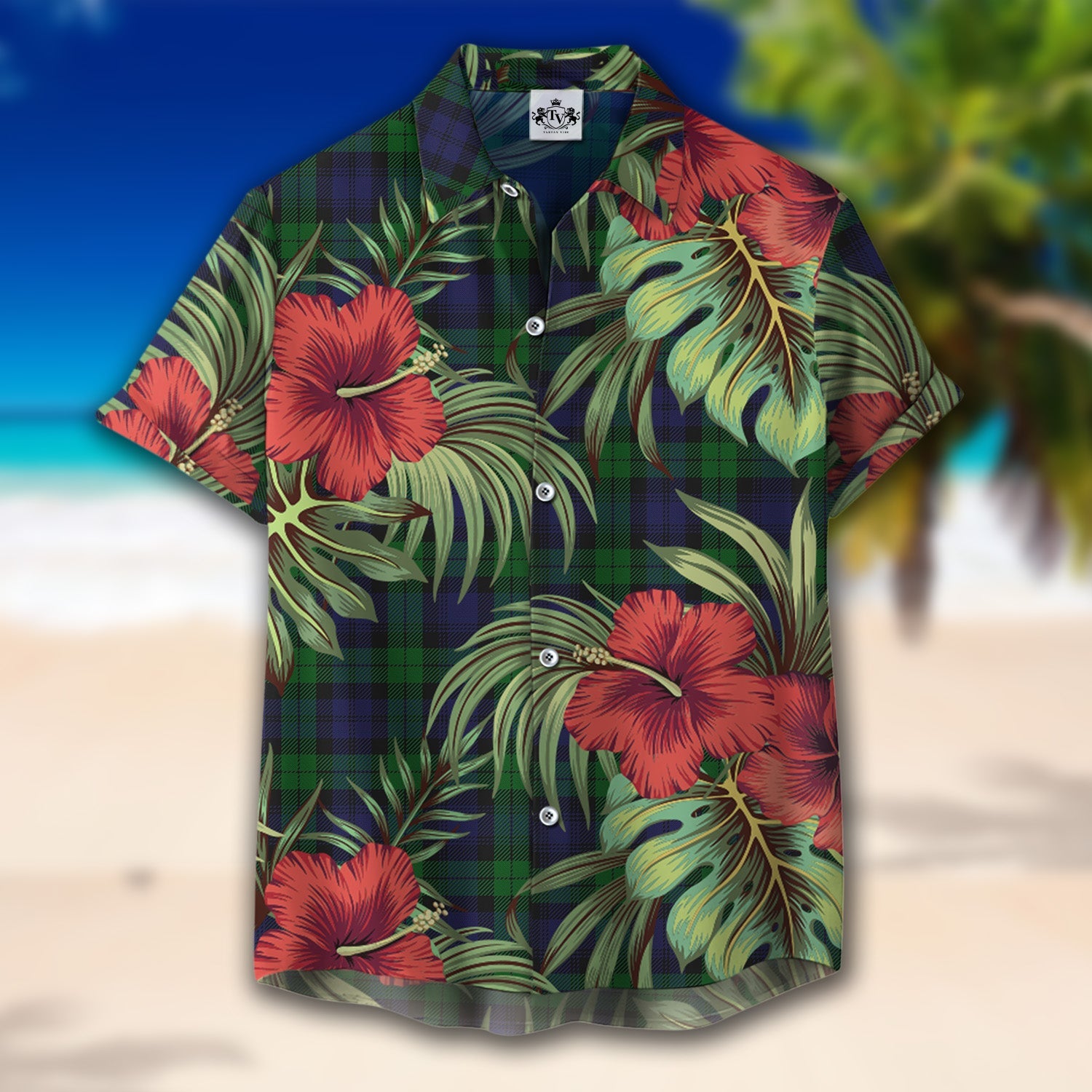 Scottish Tartan Blackwatch 01 Clan Hawaiian Shirt Hibiscus - Tropical Garden Style