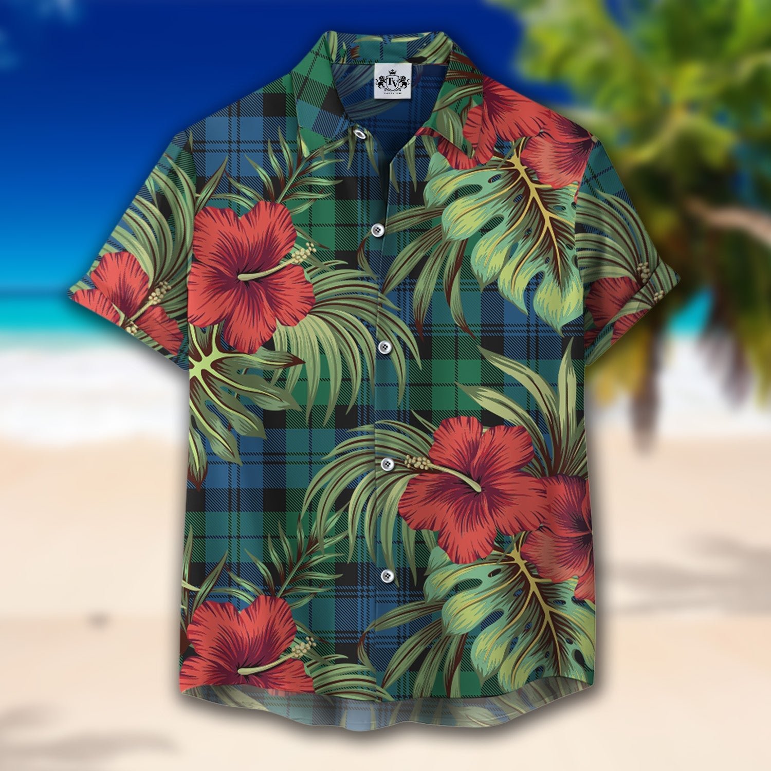 Scottish Tartan Blackwatch Ancient Clan Hawaiian Shirt Hibiscus - Tropical Garden Style