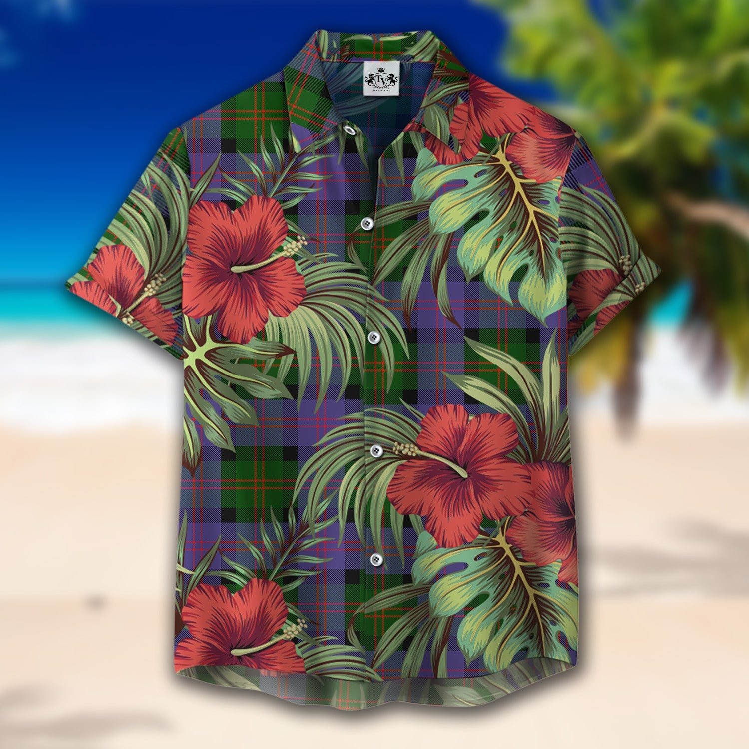 Scottish Tartan Blair Modern Clan Hawaiian Shirt Hibiscus - Tropical Garden Style