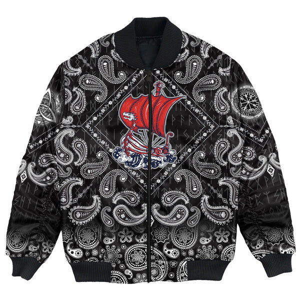 Viking Bomber Jacket Boat Drakkar Art with Bandana Paisley Style