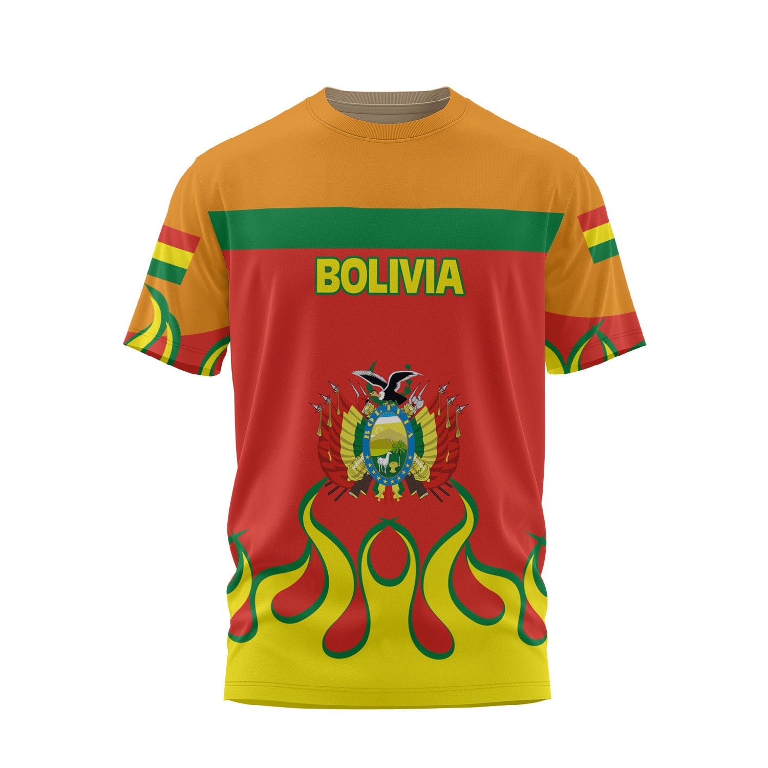 Bolivia T Shirt Flag & Coat Of Arms Fire Hockey Style