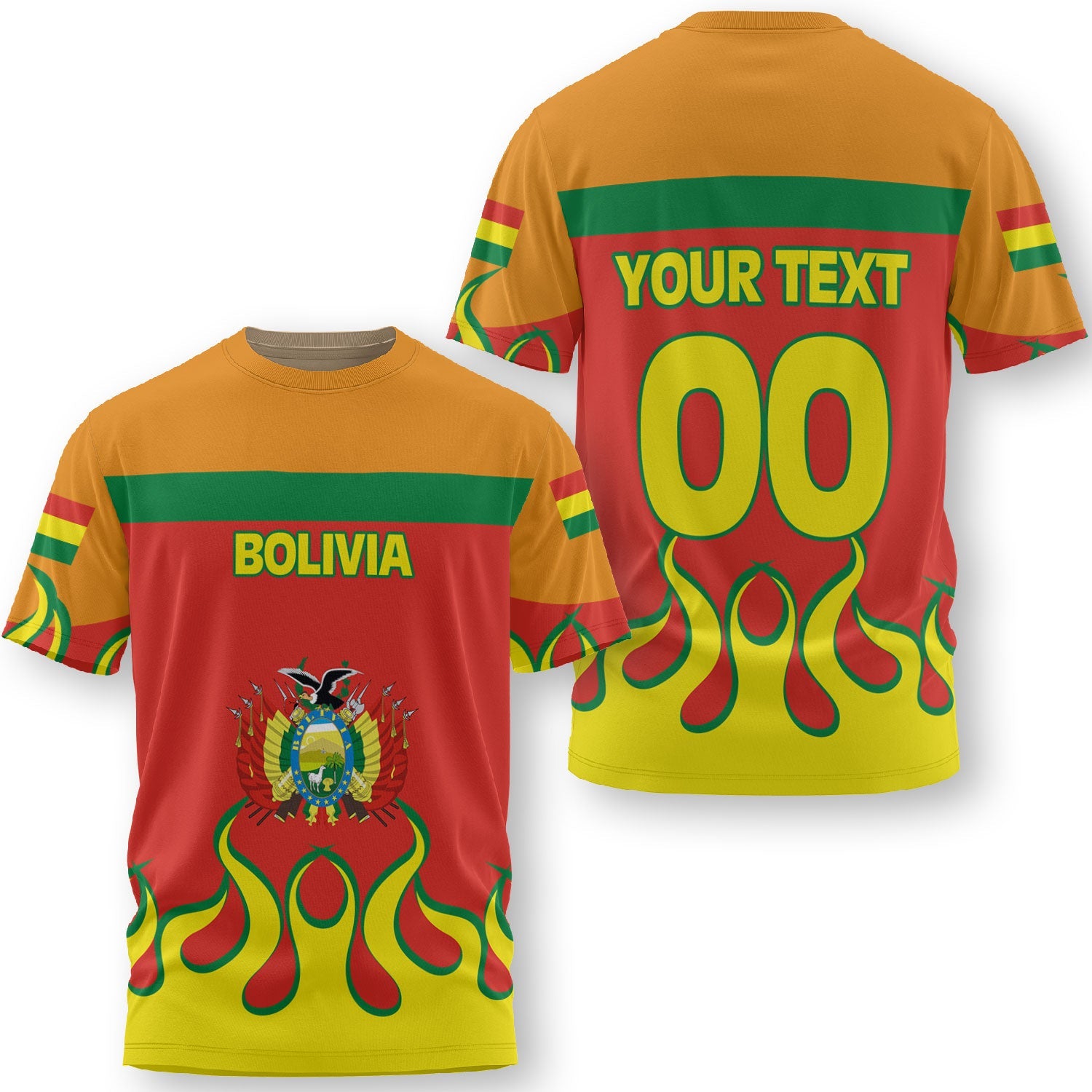 Bolivia T Shirt Flag & Coat Of Arms Fire Hockey Style