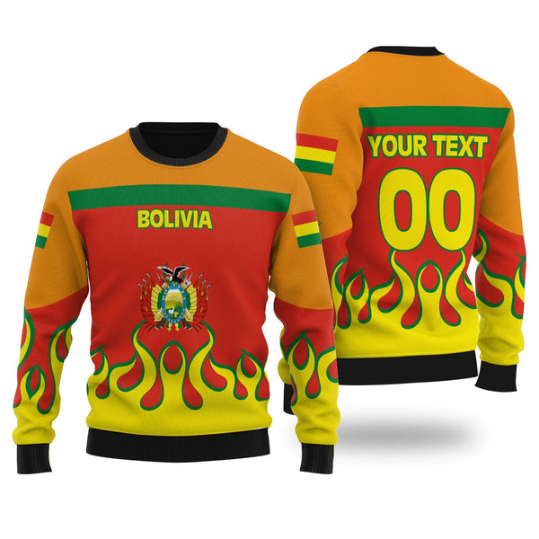 Bolivia Ugly Sweater Flag & Coat Of Arms Fire Hockey Style