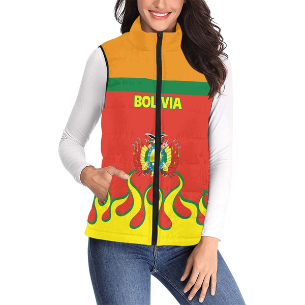 Bolivia Women Padded Jacket Vest Flag & Coat Of Arms Fire Hockey Style