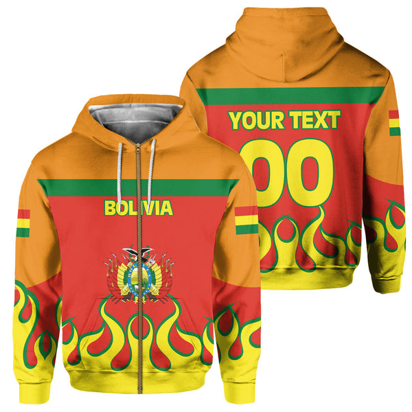 Bolivia Zip Hoodie Flag & Coat Of Arms Fire Hockey Style