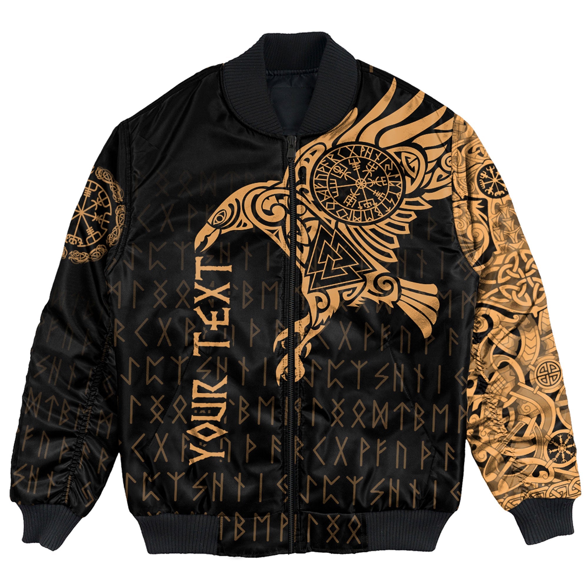 Custom Viking Bomber Jacket The Raven Of Odin Tattoo Gold Version