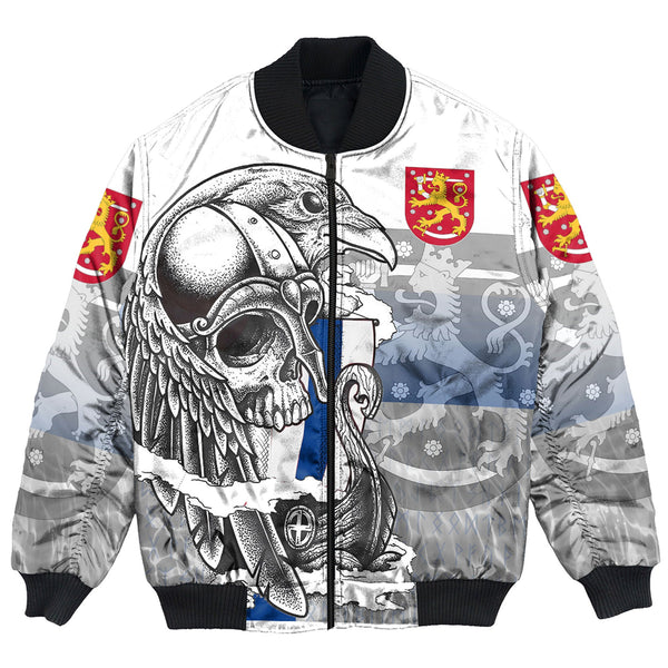 Viking Bomber Jacket Finland Raven Drakkar and Skull