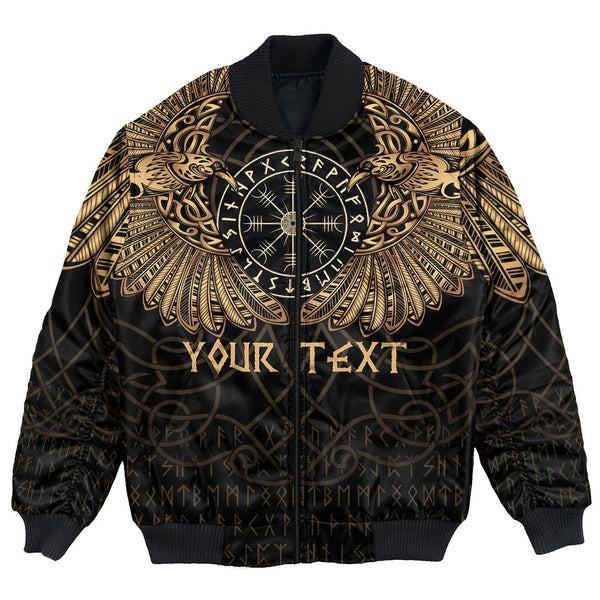 Custom Viking Bomber Jacket Viking Odin's Celtic Two Ravens Gold Version