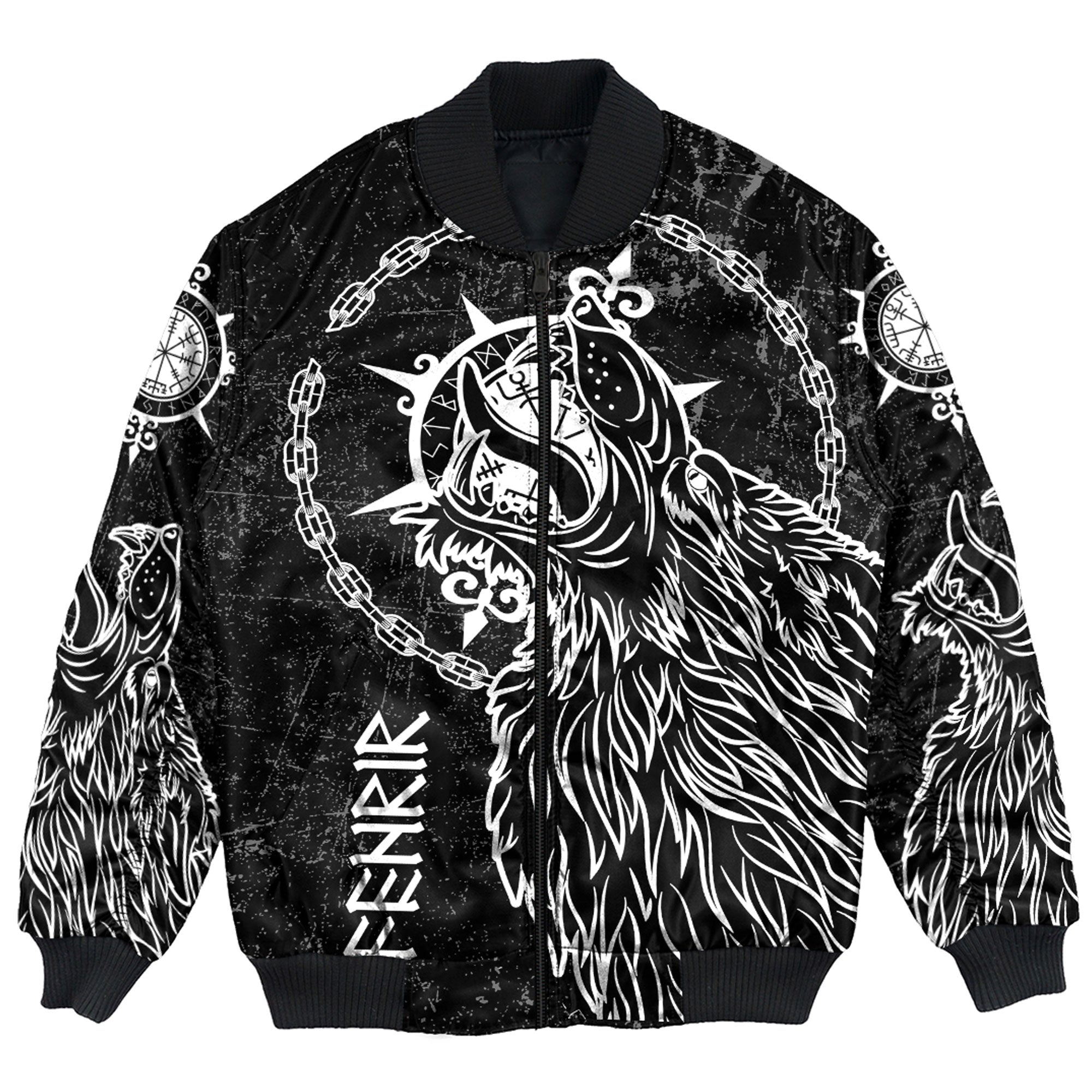 Viking Bomber Jacket Fenrir Wolf Mythology On White