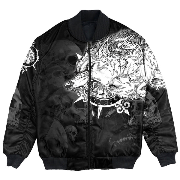 Viking Bomber Jacket Fenrir Wolf Skull and Sun Vegvisir