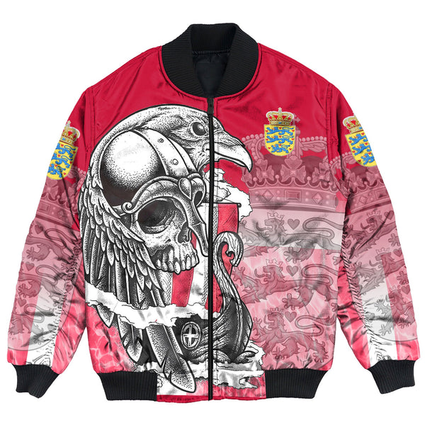 Viking Bomber Jacket Denmark Raven Drakkar and Skull