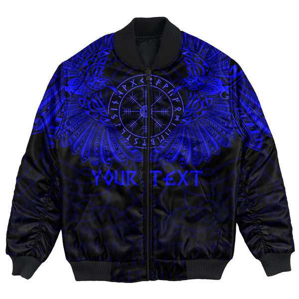 Custom Viking Bomber Jacket Viking Odin's Celtic Two Ravens Blue Version