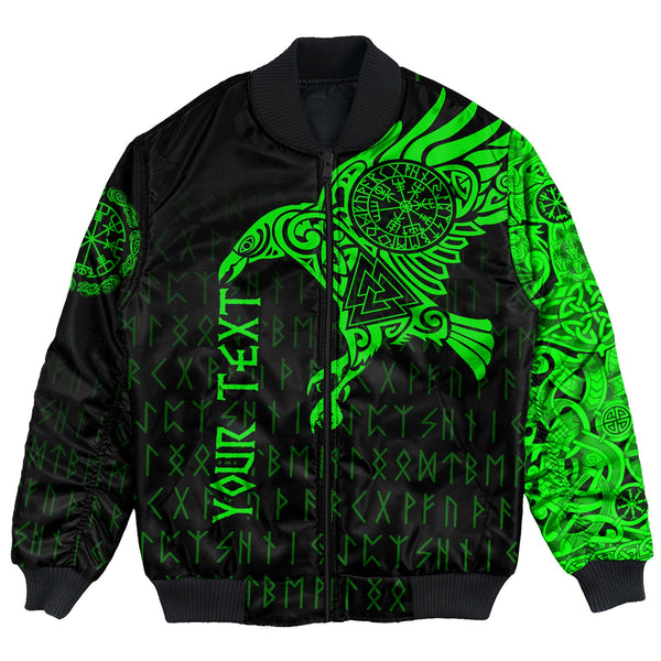 Custom Viking Bomber Jacket The Raven Of Odin Tattoo Green Version