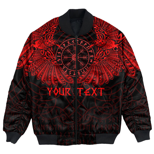 Custom Viking Bomber Jacket Viking Odin's Celtic Two Ravens Red Version