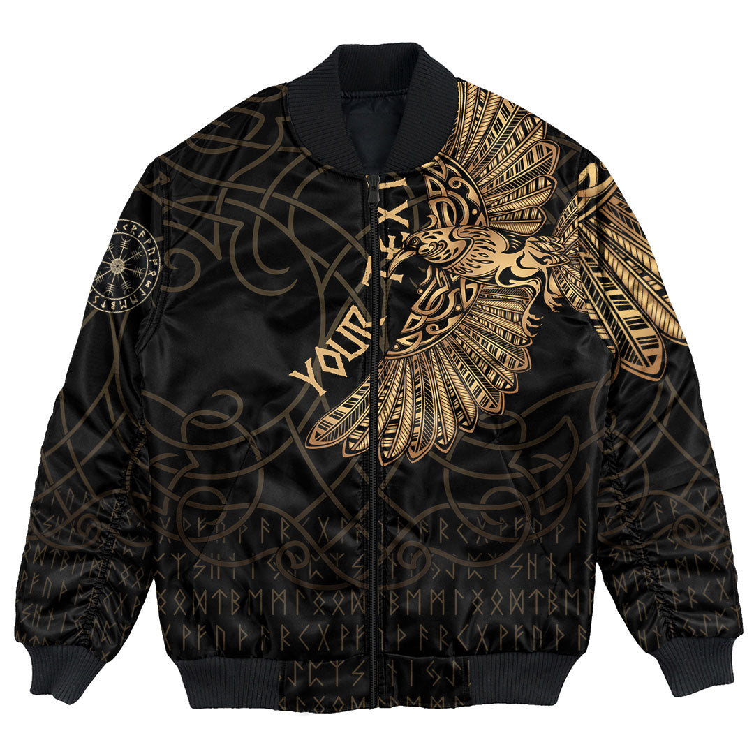 Custom Viking Bomber Jacket Viking Odin's Celtic Ravens Gold Version