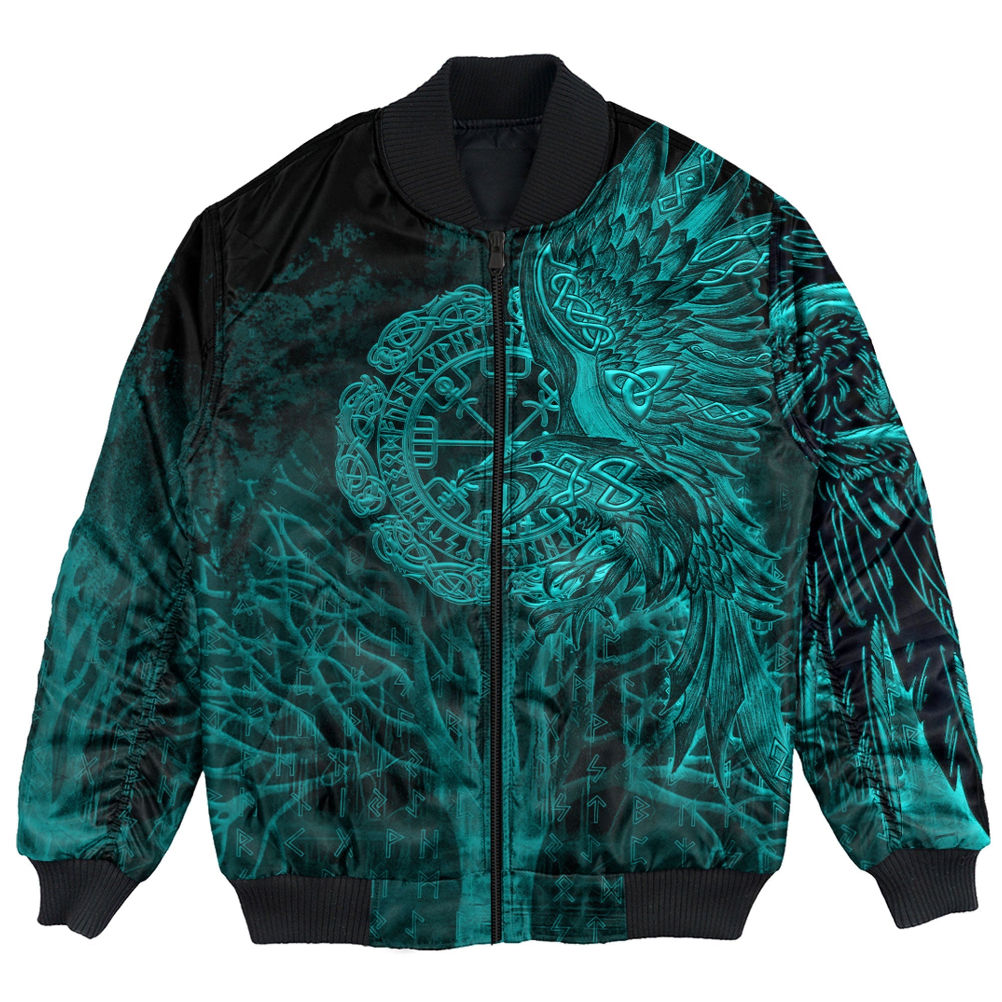 Viking Bomber Jacket Custom Vegvisir Raven Turquoise Style