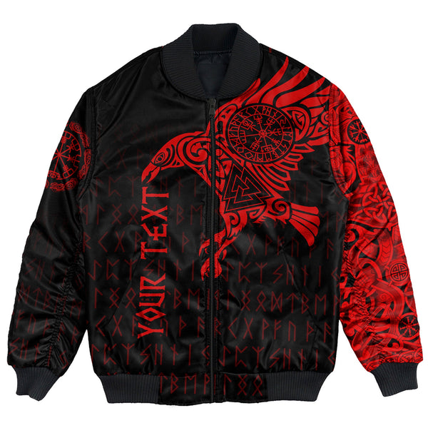 Custom Viking Bomber Jacket The Raven Of Odin Tattoo Red Version