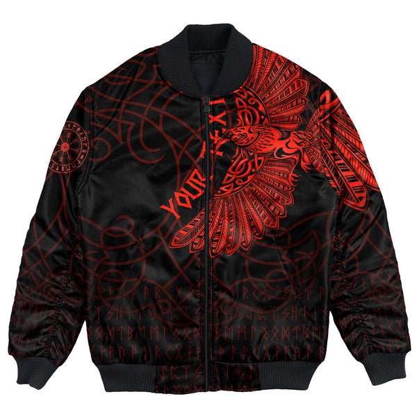 Custom Viking Bomber Jacket Viking Odin's Celtic Ravens Red Version