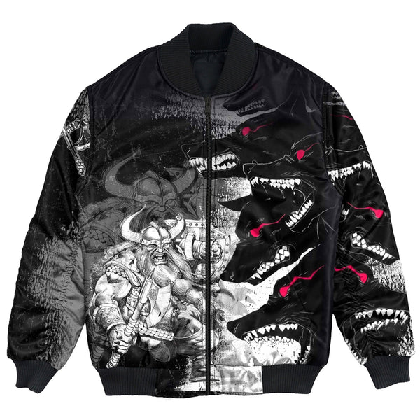 Viking Bomber Jacket Berserker and Wolf Red Eyes