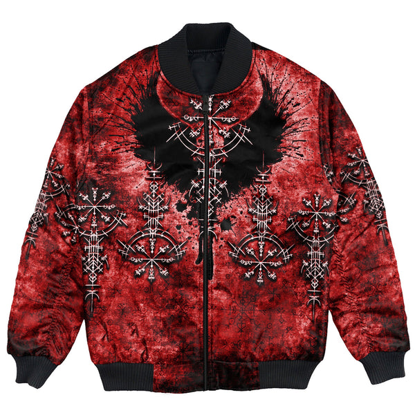 Viking Bomber Jacket Bird Wing Viking Symbol Red