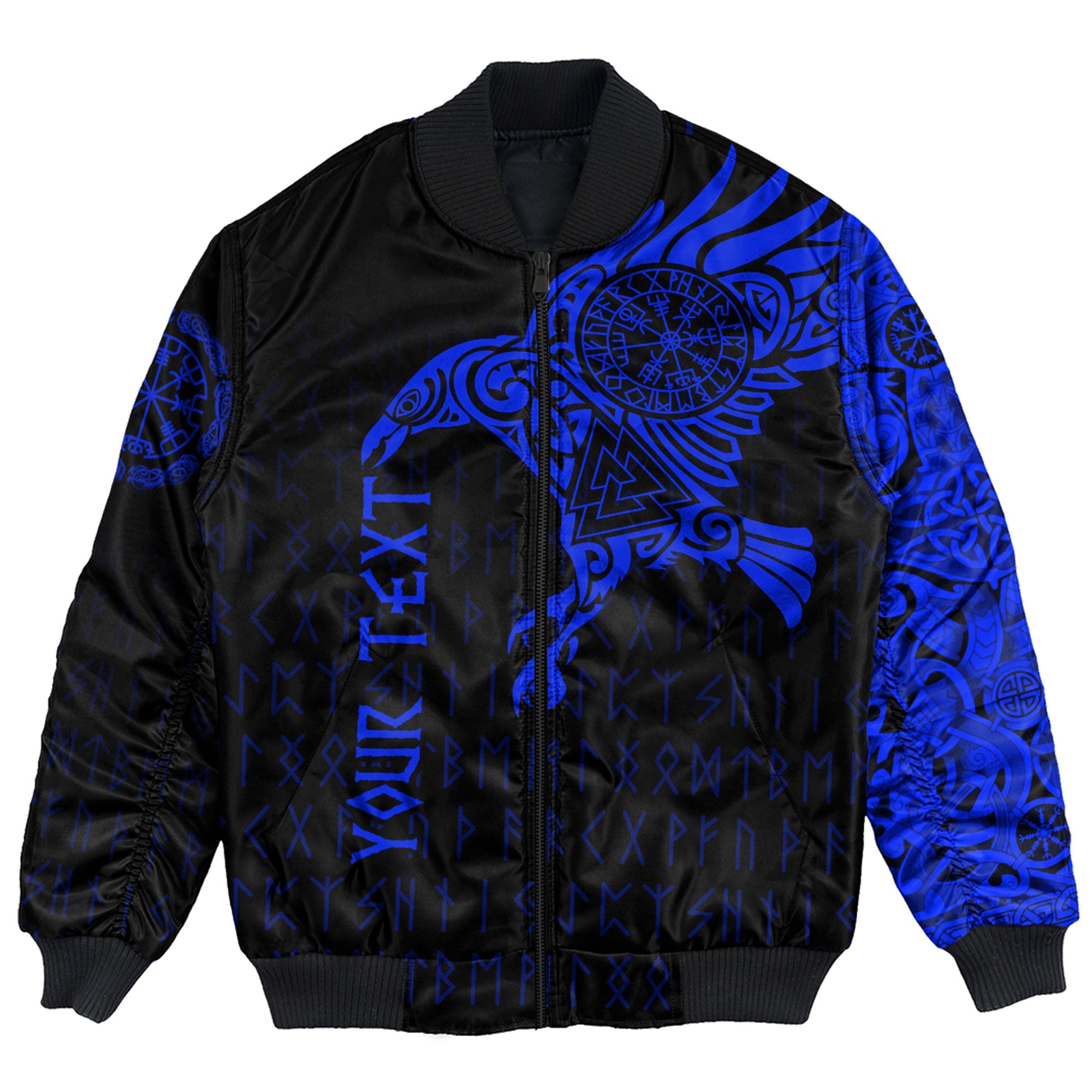 Custom Viking Bomber Jacket The Raven Of Odin Tattoo Blue Version