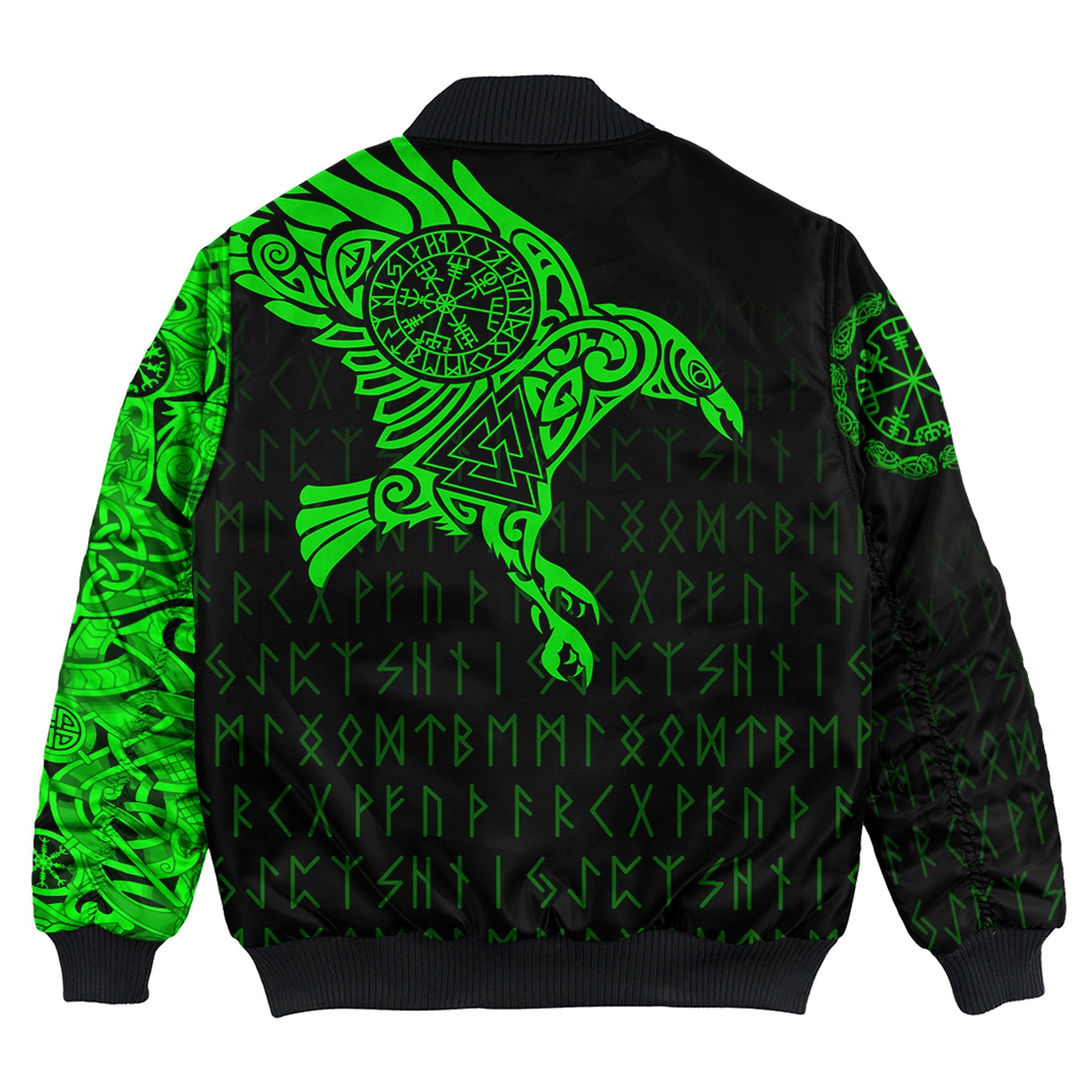 Custom Viking Bomber Jacket The Raven Of Odin Tattoo Green Version