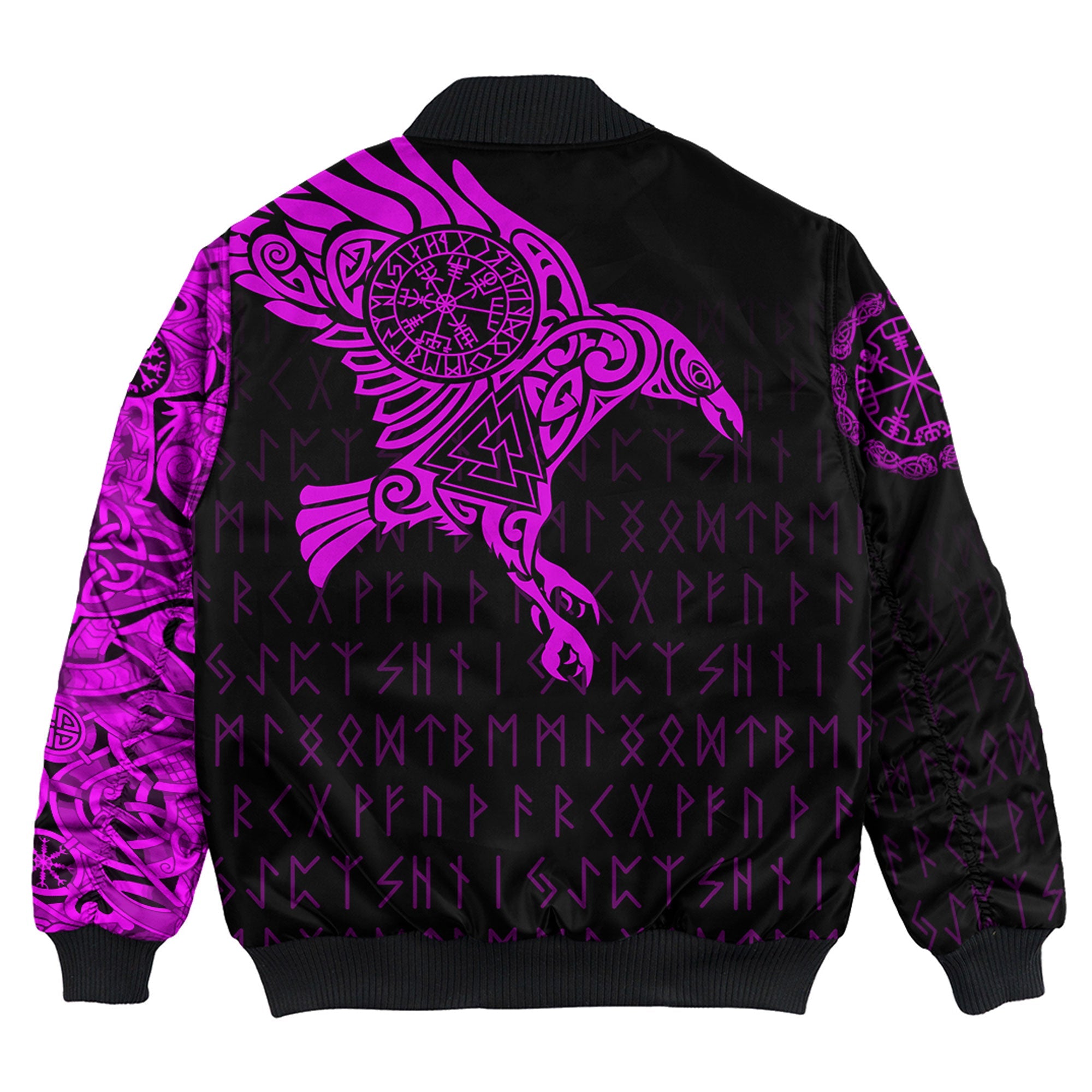 Custom Viking Bomber Jacket The Raven Of Odin Tattoo Pink Version