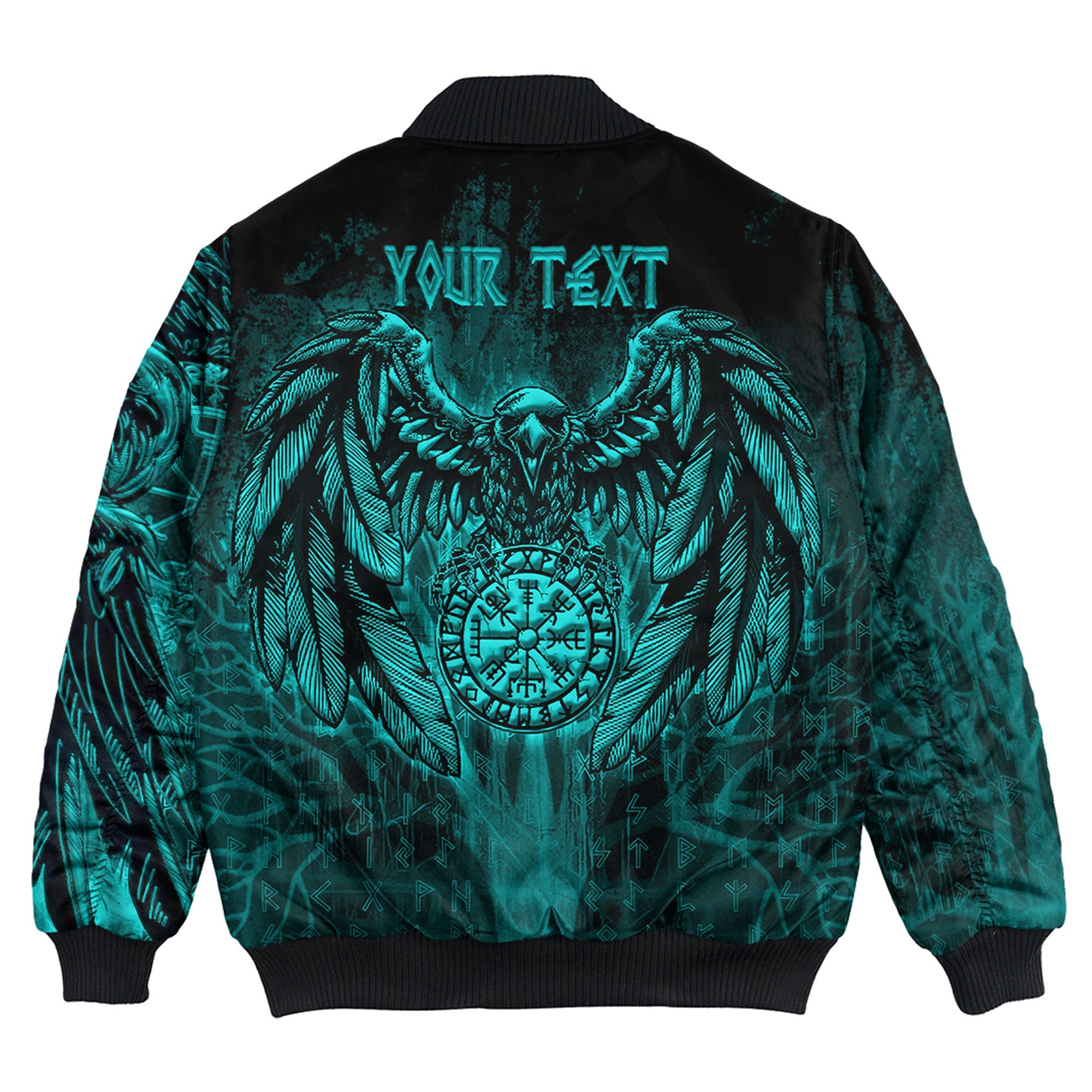 Viking Bomber Jacket Custom Vegvisir Raven Turquoise Style